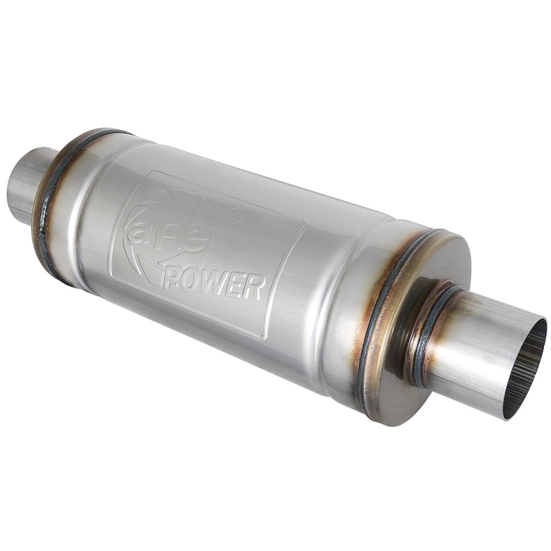 aFe MACH Force-Xp 409 SS Muffler 2-1/2in Center/Center 14in L X 6in Dia – Round Body